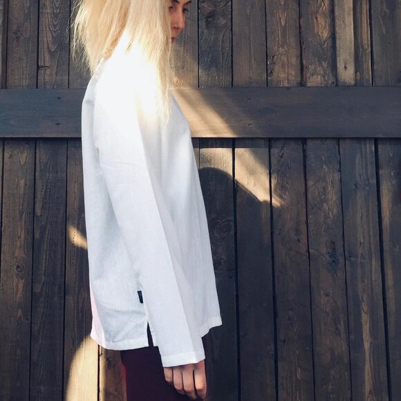 White Linen Indian Tunic || Unisex Linen Top - Picture 3 of 9